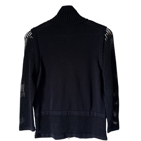 Escada Cardigan Sweater Gold Zipper READ Crochet Open Knit Collar Sleeves Hem - Picture 2 of 16